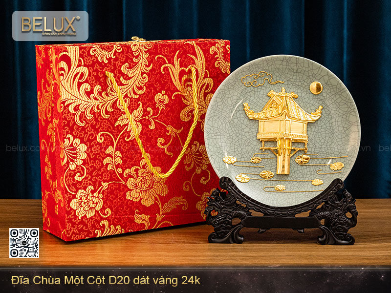 Đĩa chùa một cột D20 dát vàng 24k&nbsp;